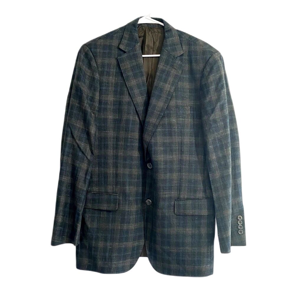 J. Hilburn Vitale Barberis Canonico Green Plaid Blazer Wool Blend‎ Size 42R